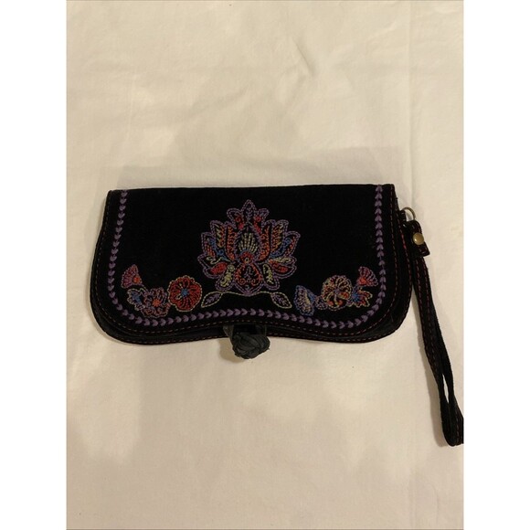 LUCKY BRAND Floral Embroidered Wristlet Clutch Velvet Wallet Y2K Boho Hippie - Picture 1 of 11